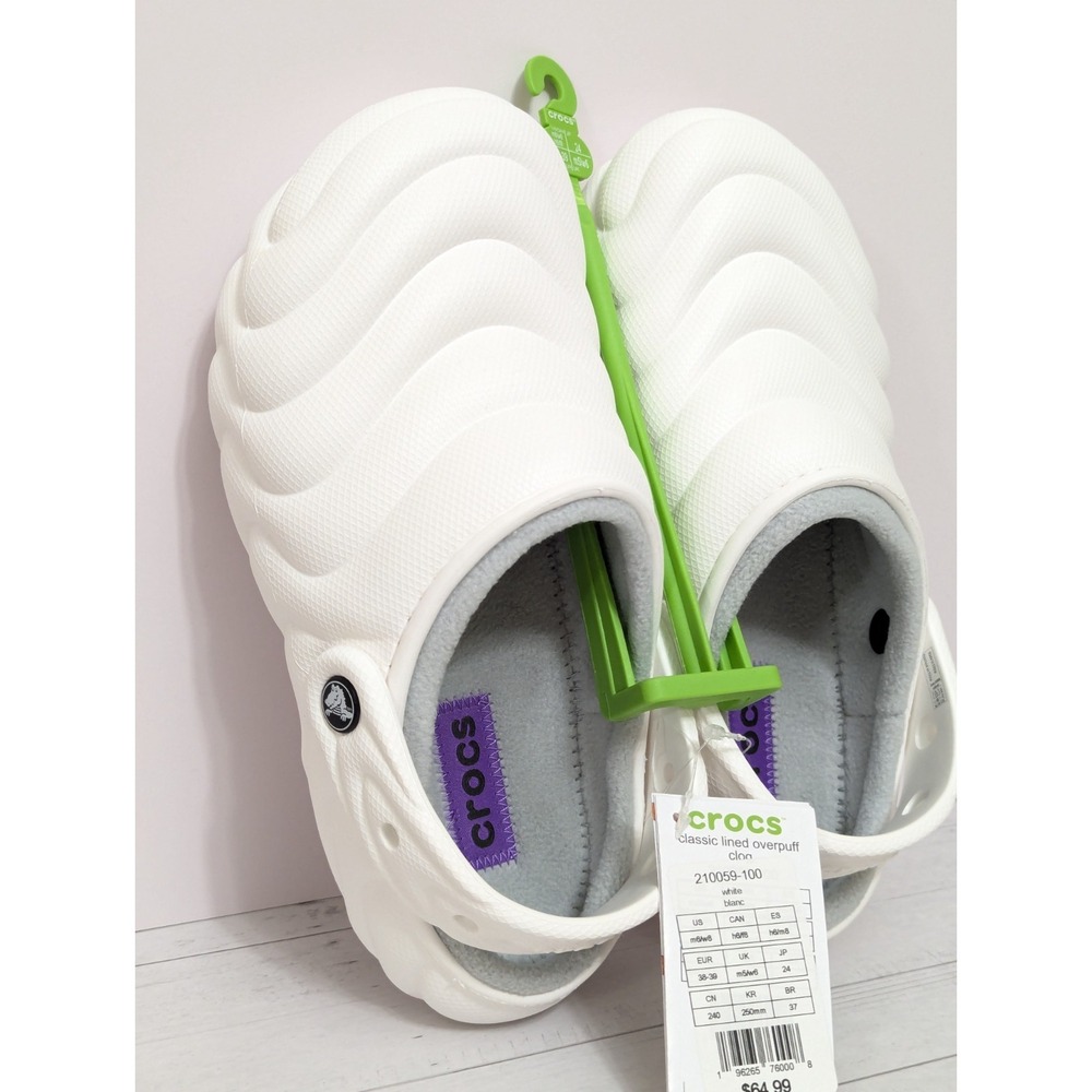 Adult Crocs Classic Lined Overpuff Clog Size W-8 M-6 WHITE Warm Slip On Slippers - Picture 2 of 12